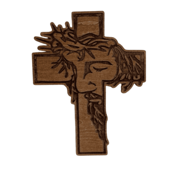 Engraved Wooden Cross with Jesus Design – 11” x 8.6” Easter Cross