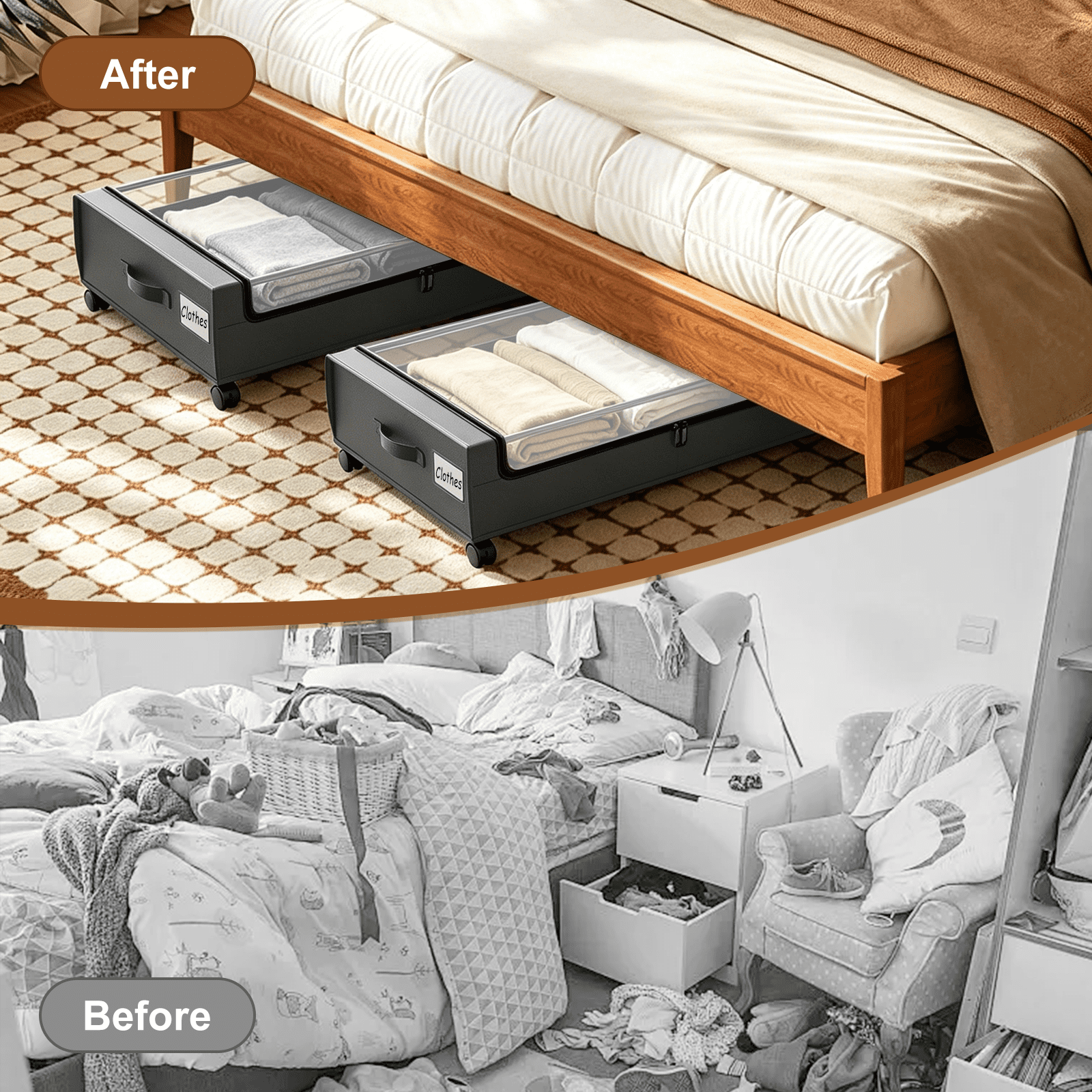 2-Pack Under Bed Storage with Wheels, Grey Under Bed Storage Containers, Underbed Shoe Storage Organizer, Rolling Under Bed Metal Drawers for Clothes, Blankets(31.5 x 17.3 x 6.8 in)
