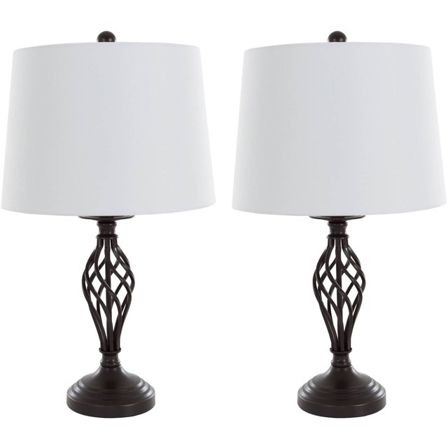 Lavish Home Ensemble de Lampes de Table de 2, Design Cage Spirale (2 Ampoules LED Incluses)