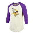 thumbnail image 2 of Men's Majestic Threads Randy Moss Cream/Purple Minnesota Vikings Retired Player Name & Number 3/4 Raglan Sleeve T-Shirt, 2 of 3