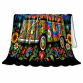 thumbnail image 2 of Neon Retro Camper Van Surfer surreal Flower Power, Peaceful Mountain Lake Scene, Warm Flannel Blanket for Cabin and Lodge, Outdoor Lovers Camping Gift, Fantasy Home Decor, 2 of 9