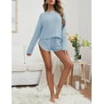 thumbnail image 2 of SMZ Womens Waffle Knit Pajama Sets Long Sleeve Top and Shorts Matching Lounge Set Loungewear Sweatsuit with Pockets, 2 of 4