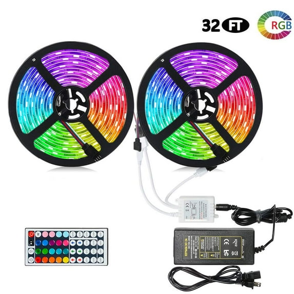 Simzone LED Strip Lights, 16.4 Ft Light Strip Color Changing Weather-Proof 5050 RGB LED 150 LEDs Adhesive Lighting Decoration Remote Control for Under Cabinet Kitchen Bedroom, 2 Pack
