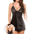 thumbnail image 4 of Sexy camisón de encaje con cuello en V profundo ropa de dormir sin espalda camisón vestido, negro, s Yuarrent AP001176-16B, 4 of 7
