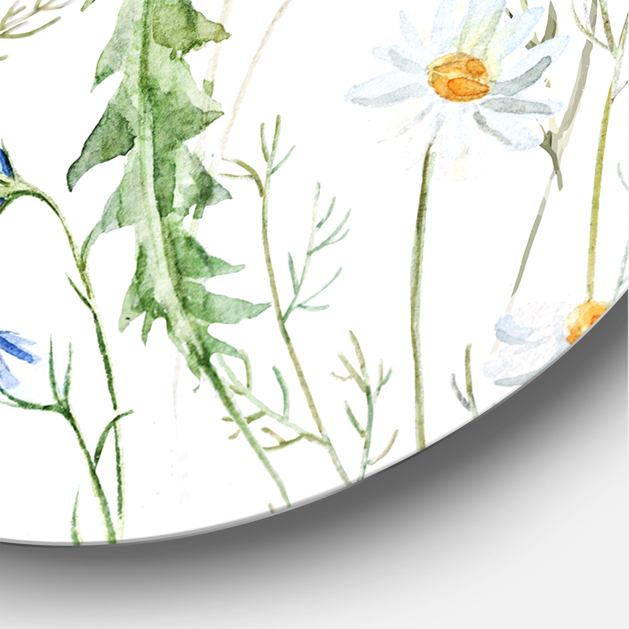 Designart 'Wildflowers Clover Bell and Chamomile II' Traditional Circle Metal Wall Art 36x36 - Disc of 36
