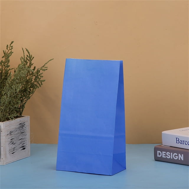 5Pack Candy Packaging Flat White Kraft Paper Bag Paper Gift Bag,Paper Lunch Bags 7 Inches Recyclable Kraft Paper Bags Bulk, Large for Snack, Lunch, Sandwich, Burger, Baked Food, Packing, Craft(Blue)