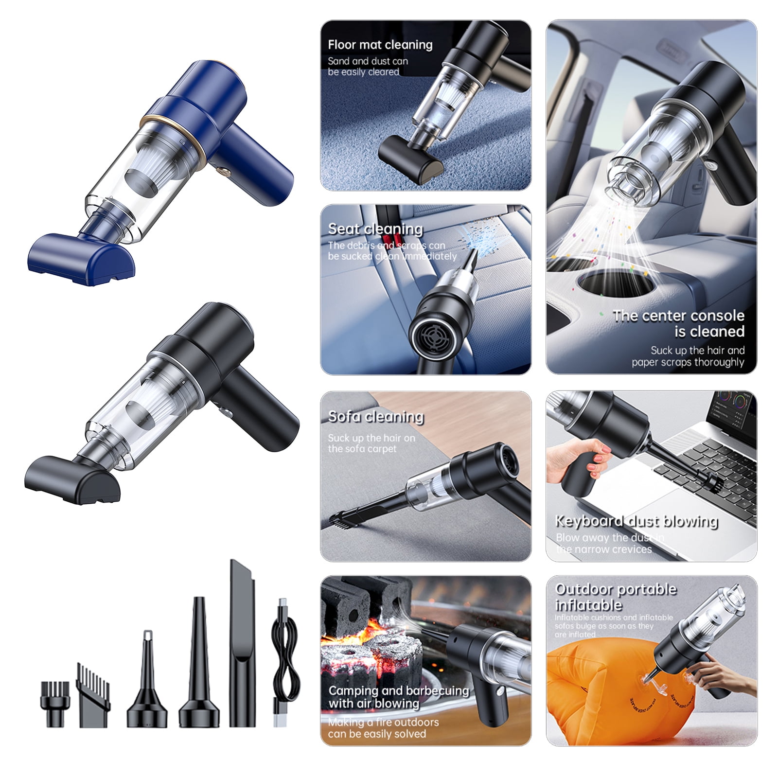 Car Cleaner with LED Light Cordless Compressed Air Duster Handheld Vacuum Keyboard Cleaner for Interior