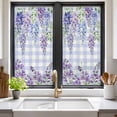 thumbnail image 2 of Purple Flowers Window Privacy Film, Weeping Spring Floral Checkered Pastoral Static Cling UV Sun Blocking Heat Control Window Tint Day and Night, Non-Adhesive One Way Privacy Cover 17.7''x39.3'', 2 of 7