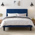 thumbnail image 3 of Amolife Full Size Upholstered Platform Bed Frame with Adjustable Velvet Headboard, Dark Blue, 3 of 10