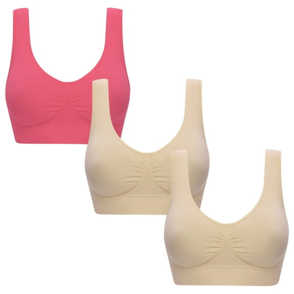Dealovy 3-Pack Seamless Sports Bra for Women Pads Wirefree Yoga Bra Crop Tank Top Stretch Shapewear Bra