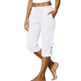 thumbnail image 2 of Light Weight Capris for Women Summer Palazzo Plus Size Straight Leg Pettie for Daily,Office,Travel Gauze Womens Ladies Summer Slacks with Pockets Loose Fit Resort Outfit Breathable Trousers White, 2 of 5