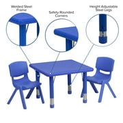 Flash Furniture 24'' Square Blue Plastic Height Adjustable Activity Table Set with 2 Chairs