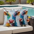 thumbnail image 4 of Vintage Cow Outdoor Waterproof Pillow Covers, Country Oil Abstract Painting Wooden Grain Decorative Square Throw Pillowcase Sofa Cushion Sham for Patio/Couch/Chair, 26"x26" 2 Pack, 4 of 8