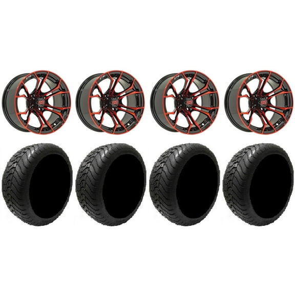 GTW Spyder 14" Golf Cart Wheels Red 225x30 Mamba Tires E-Z-GO & Club Car