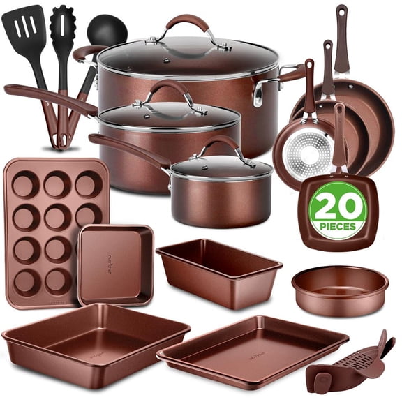 NutriChef 20-Piece Nonstick Cookware Set, Premium Pots, Pans, Bakeware & Utensils, Gas/Electric/Ceramic/Induction Compatible Kitchen Set