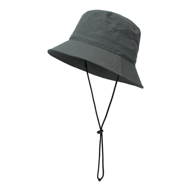Bucket Hat Solid Color Unisex Reversible Fishing Hat Beach Cap with Lanyard