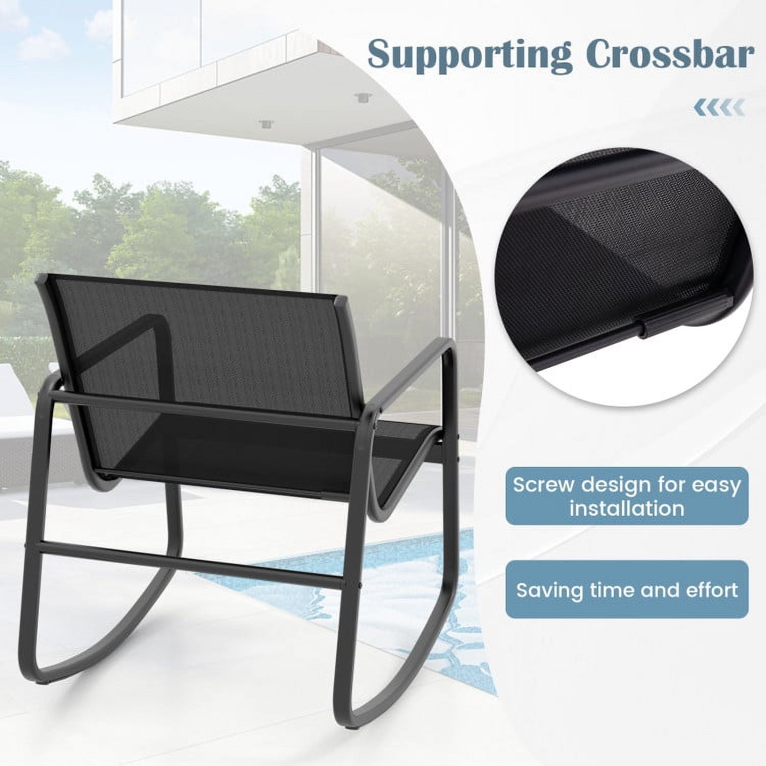 Aimee Lii 4 Pieces Patio Furniture Set with Rocking Bistro Chairs and Glass Top Table for Porch Yard Balcony, Black Aimee Lii 4 Pieces Patio Furniture Set with Rocking Bistro Chairs and Glass Top Table for Porch Yard Balcony, Black