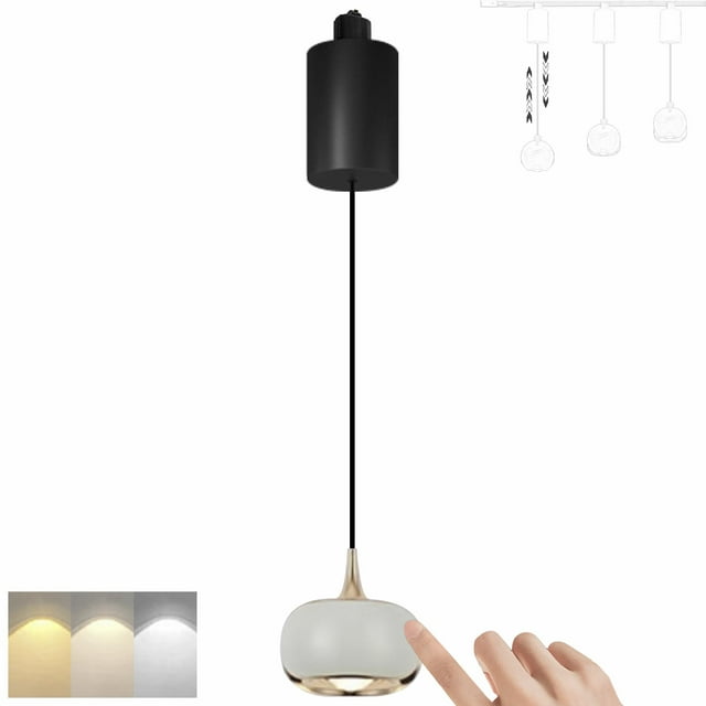 FSLiving Lumière de Rail Réglable en Hauteur, Lumière Suspendue H-Type Rétractable, Lumière LED Dimmable, Variateur Tactile Manuel, Lumière d'Intérieur pour Îlot, Accent Citrouille, 3 Couleurs, Mini Lampe Downlight, Blanc - 1 Ensemble