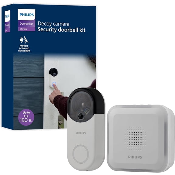 Wireless Security Doorbell Chime Kit, Decoy Doorbell Camera, Motion-Activated Light, Decoy Doorbell Home Security Cameras, Wireless Doorbell Chime, 150 Ft Range, White, DES6572WB/37