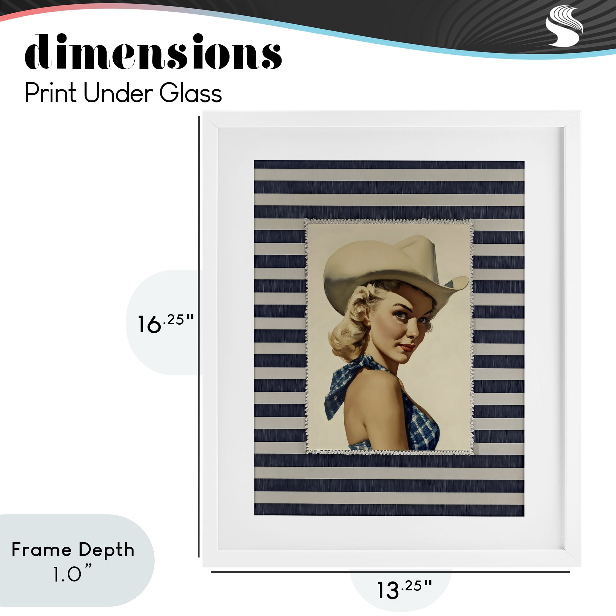 Stupell Industries Retro Cowgirl Stripes White Framed Print Under Glass, design by Arlington Prints