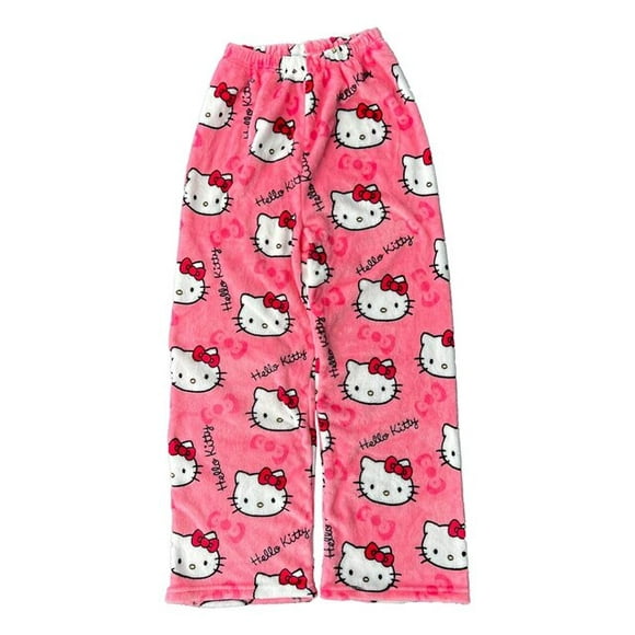 Mignon Hello Kitty Pyjama Pantalons Noël Sanrio Anime Y2k Bande Dessinée Flanelle Doux Kawaii Femmes Occasionnels Pantalons Maison Festival Cadeaux