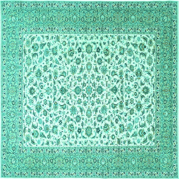 Ahgly Company Machine Washable Indoor Square Persian Turquoise Blue Traditional Area Rugs, 4' Square