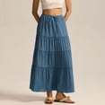 thumbnail image 4 of Fashion Long Skirts for Women Elastic Waistband Flowy Boho Maxi Skirt Summer Vacation Outfits A-Line Dress Blue S, 4 of 6