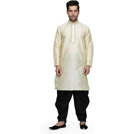 

Royal Kurta Mens Silk Blend Kurta Salwar Set (44 Gold-Black)