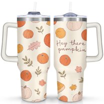 Pumpkin Leaves in Autumn 40 Oz Tumbler with Handle Lid and Straw, Stainless Steel Double Walled Vacuum Insulated Cup, Cute Birthday Gifts Tumbler for Women Men Friends