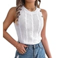 thumbnail image 2 of Womens Summer Tank Top Ribbed Sleeveless Shirts Casual Loose Knit Sweater Vest White S, 2 of 9