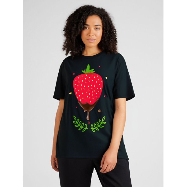 Camiseta deportiva de mujer con fresas cubiertas de chocolate para San Valentín