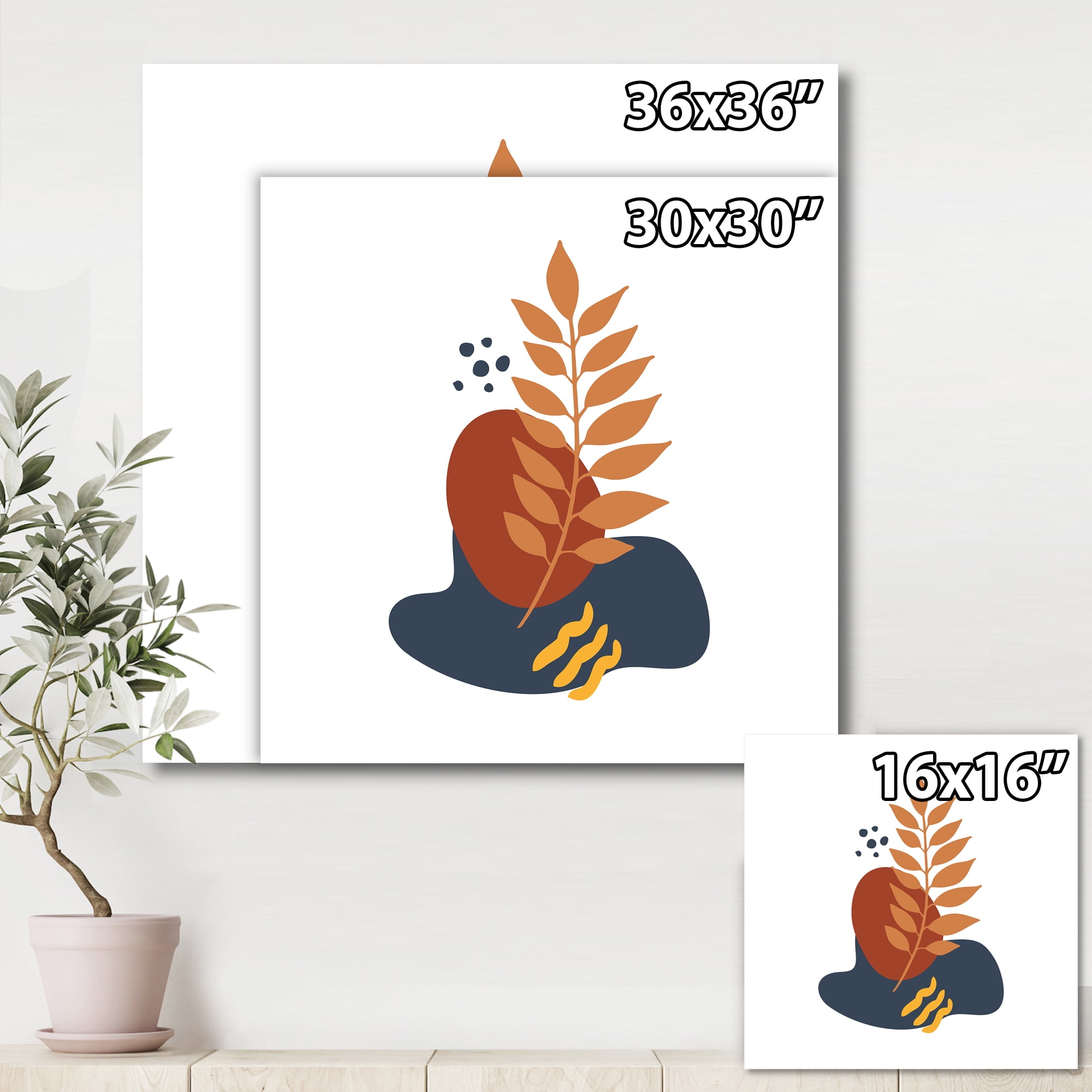 Abstract Minimal Shapes Under Flowers VIII 16 in x 16 in Painting Canvas Art Print, by Designart