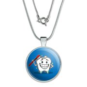 Happy Tooth Toothbrush Dentist 1 Pendant with Sterling Silver Plated Chain