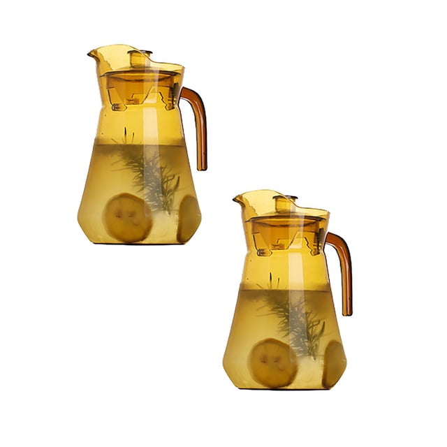 Oleegame 2PC Glass Bottle Acrylic Pitcher 1100ML Plastic Pitcher Clear Plastic Pitcher With Lid Heat Small Plastic Water Pitcher For Tea Lemonade Juice Milk