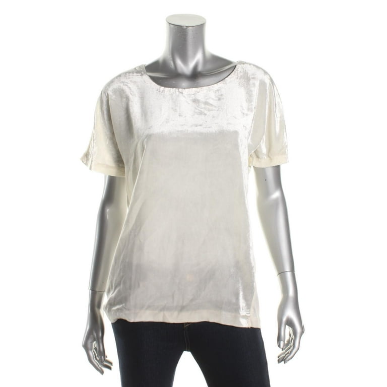 Lucky Brand Womens Velvet Contrast Embellished T-Shirt, Off-White, X-Small