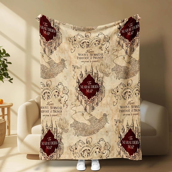 [Angel's Bazaar] [60x50inch] Harry Potter Marauder's Map Slogan Print Blanket – Ideal for Sofa, Bed, Travel & Flight