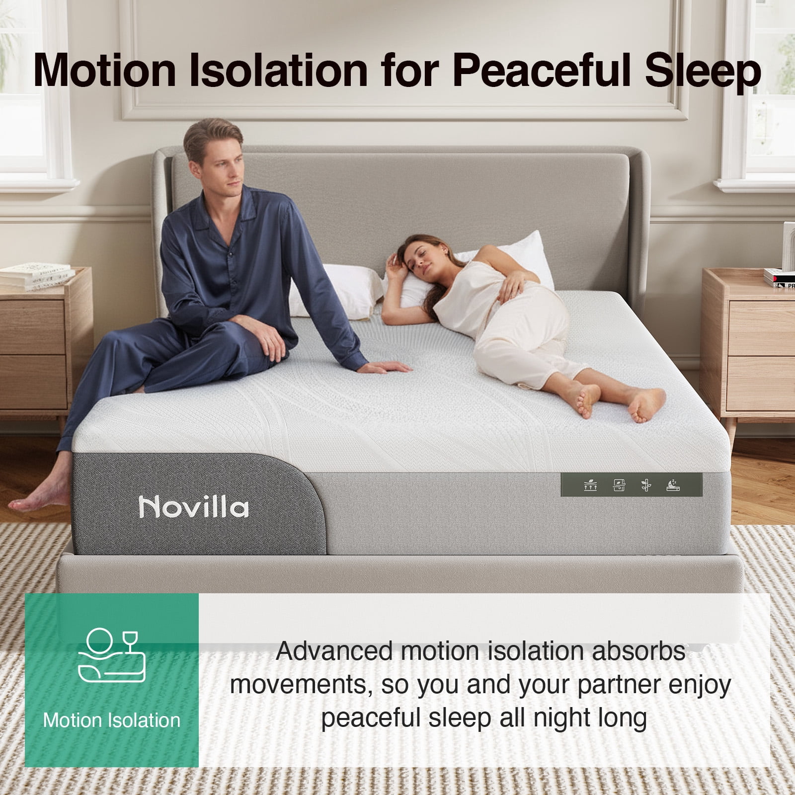 Novilla GreyZen 12 inch Full Medium Gel Memory Foam Mattress,Adult