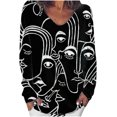 thumbnail image 1 of Moda damas casual manga larga cuello pico mujer blusa estampado camiseta tops Fridja hj2765, 1 of 7