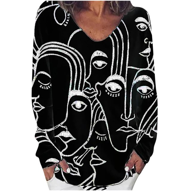 Moda damas casual manga larga cuello pico mujer blusa estampado camiseta tops Fridja hj2765