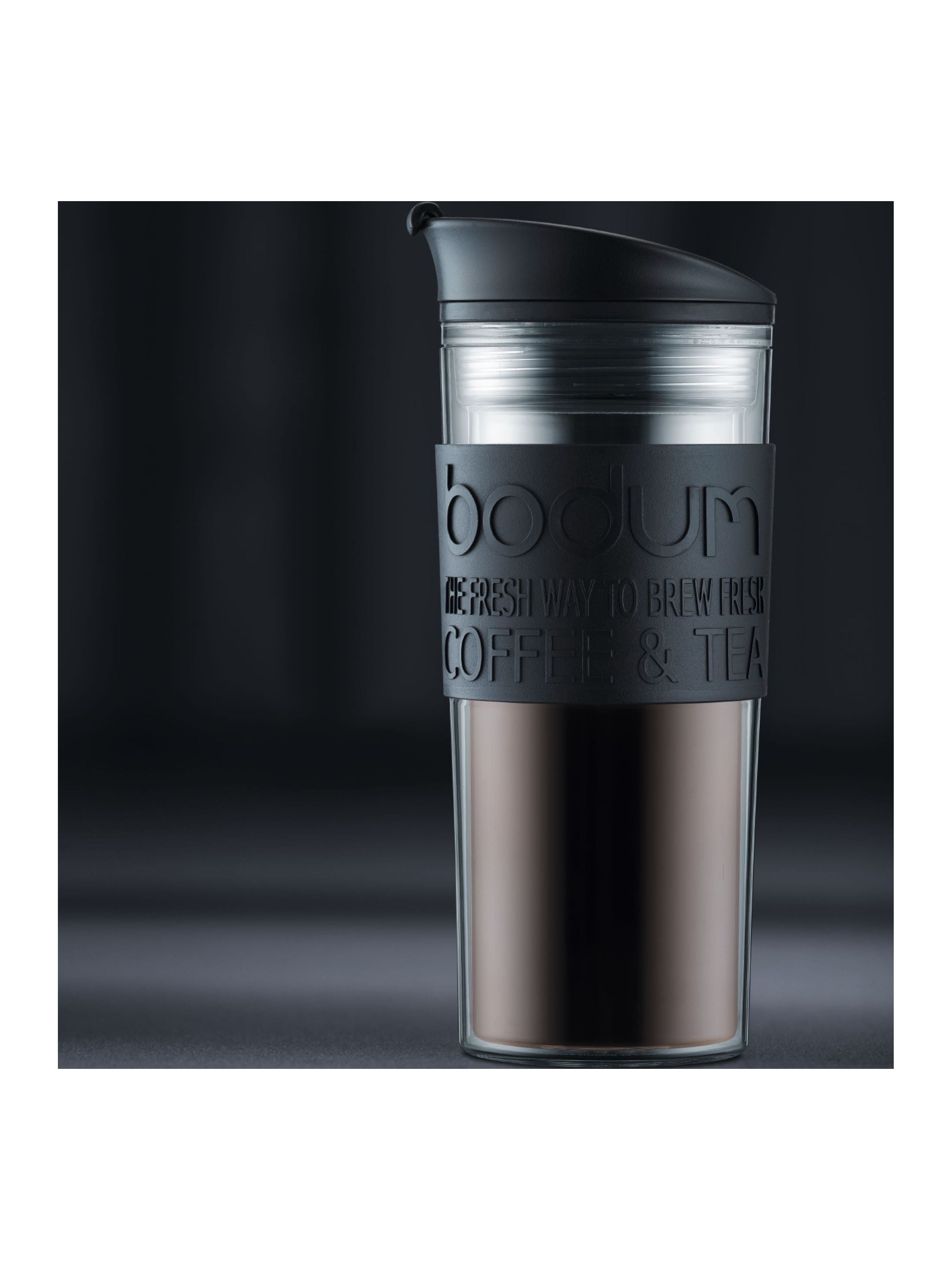 Bodum 15 oz Travel Double Wall French Press Coffeemaker, Plastic, Black and Clear