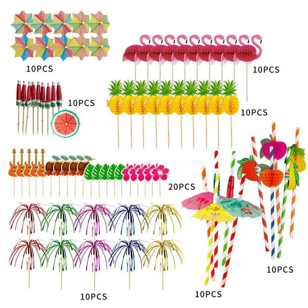 Decoraciones de cócteles, sombrillas de papel, palos de fuegos artificiales, pajitas, sombrillas desechables para fiestas, palillos de dientes, pajitas de papel de frutas con forma de panal, para playa, cumpleaños, bodas, festivales de música JM