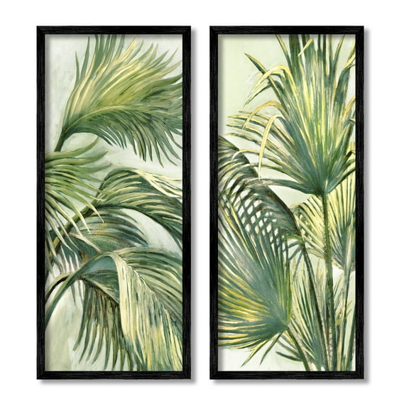 Stupell Industries Swaying Green Palms Botanical & Floral Painting Black Framed Art Print Wall Art, 10 x 24, Set of 2
