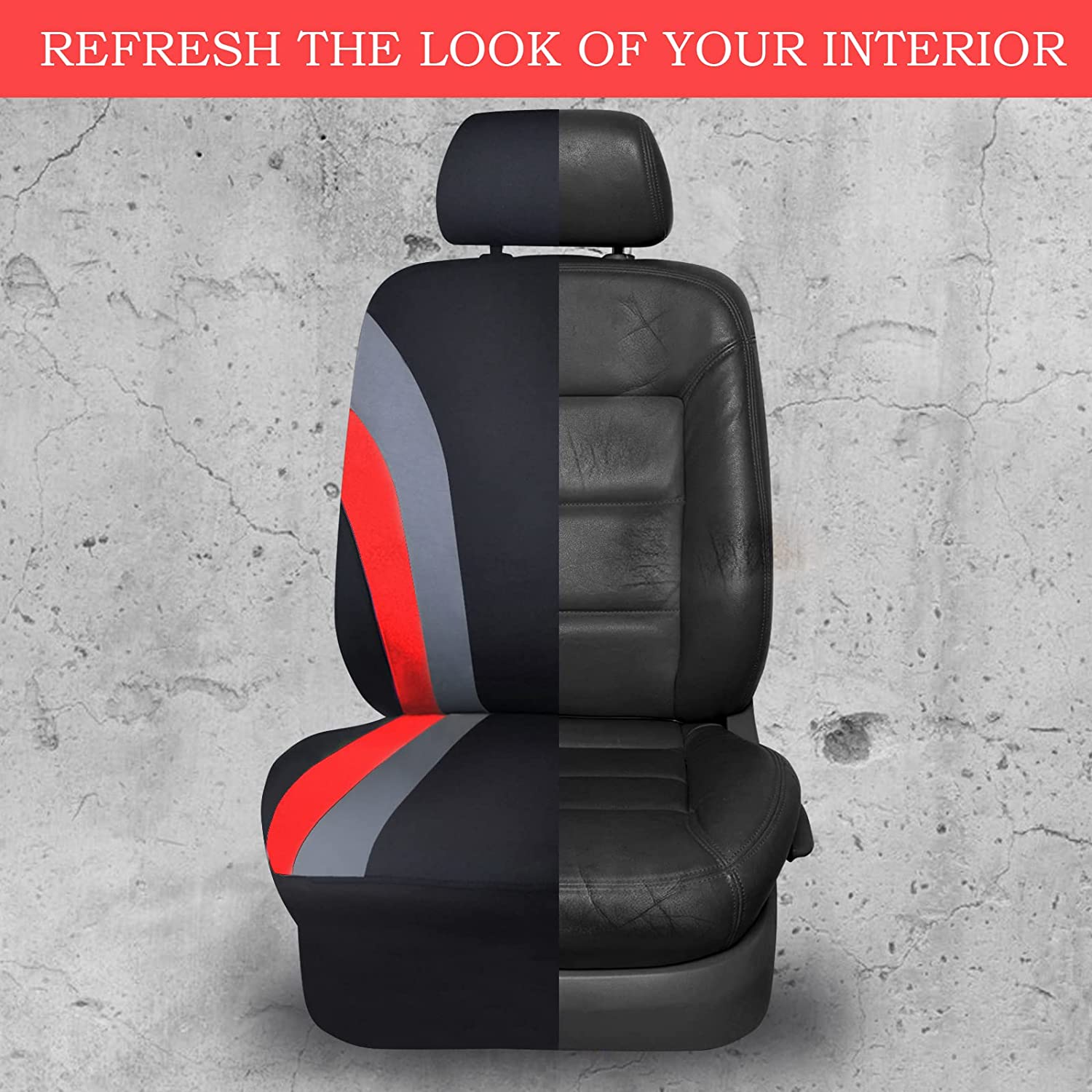 9PCS Universal Fit Car Seat Cover -100% Breathable with 5mm Composite  Sponge Inside,Airbag Compatible,3zipper Bench(Full Set, Black and Red) 