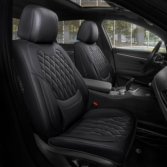 Car Seat Covers Full Set Faux Nappa Leather Seat Covers for Cars Breathable Front Seats with Lumbar Support and Rear Fit for Automotive Sedans SUVs Pickups