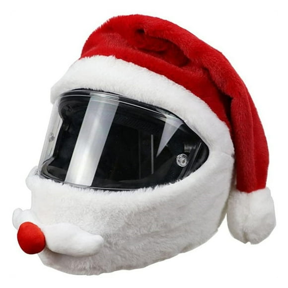 Unisex Santa Motorcycle Helmet Hat,Confortable Velvet Red and White Plush Christmas Santa Helmet