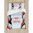 thumbnail image 3 of Christmas Decorations Queen Size Duvet Cover Set, New Year Quote Cute Penguins with Hats and Scarf Snowflakes Kids Decor, Decorative 3 Piece Bedding Set with 2 Pillow Shams, Blue Red, by Ambesonne, 3 of 3