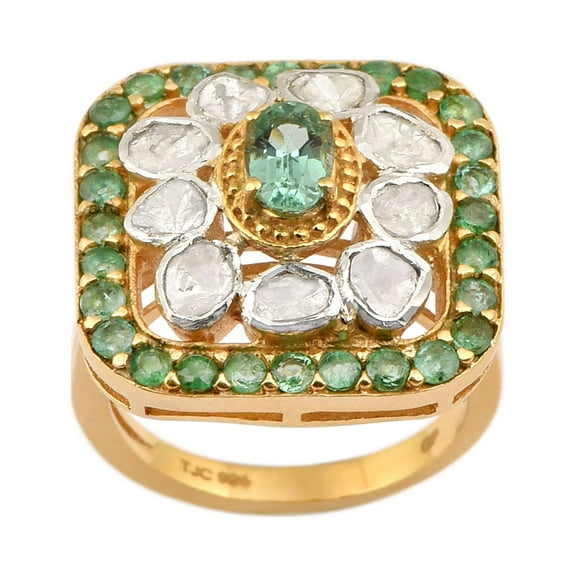 Mooneye 0.50 CTW Natural Diamond Polki Women's Wedding Ring 925 Sterling Silver Gold Plated