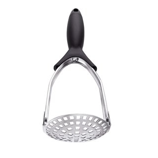 Grofry Vegetable Masher Handheld Anti-rust Stainless Steel Multifunctional Manual Potato Masher Cooking Tools, Black