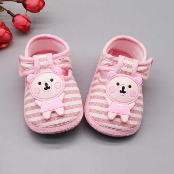 Xinhuaya Baby Boy Girl Shoes Cartoon Bear Pattern Cotton Shoe Toddler Striped Soft Sole Shoes First Walkers