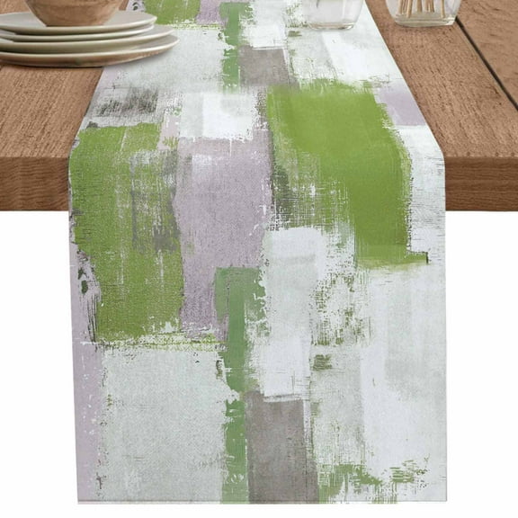 nqOlkjepod Sage Green Table Runner 72 Inches Long Farmhouse Dress Scarves, Modern Geometric Grey Oil Painting Abstract Dining Tablerunner for Coffee Table/Kitchen Island/Party Décor, 13" x 72"